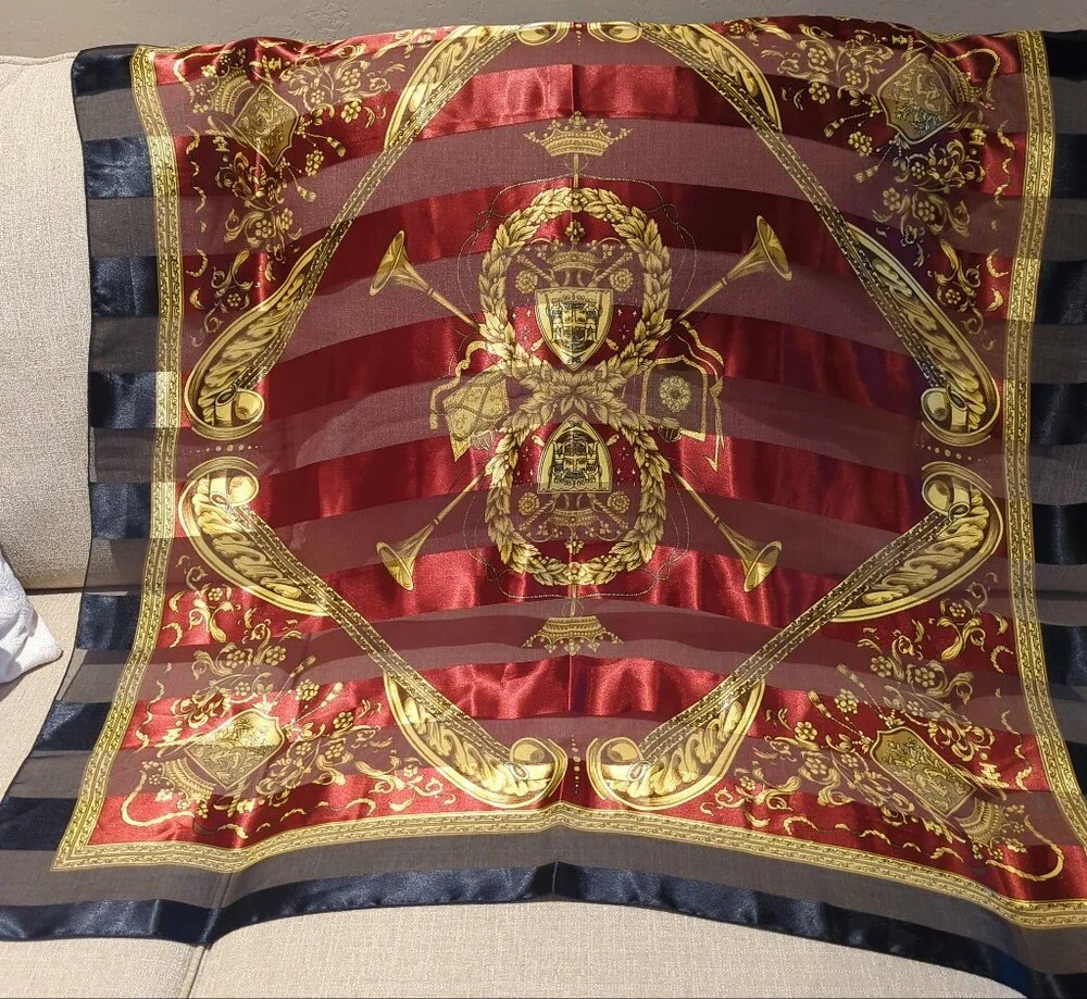 Vintage Olympic Sheer Scarf Heraldic Crest Wreath Motif Korea  40